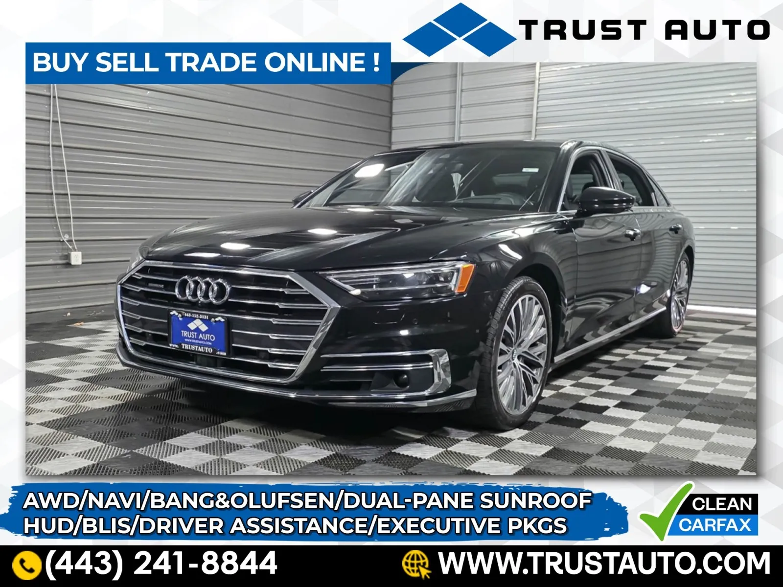 Black 2019 Audi A8 L 55 TFSI quattro AWD Luxury Sedan w/Executive Pkg for sale in Sykesville, MD