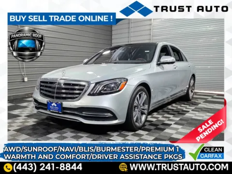 Silver 2018 Mercedes-Benz S-Class S 450 4MATIC AWD Luxury Sedan w/Premium 1 Pkg for sale in Sykesville, MD