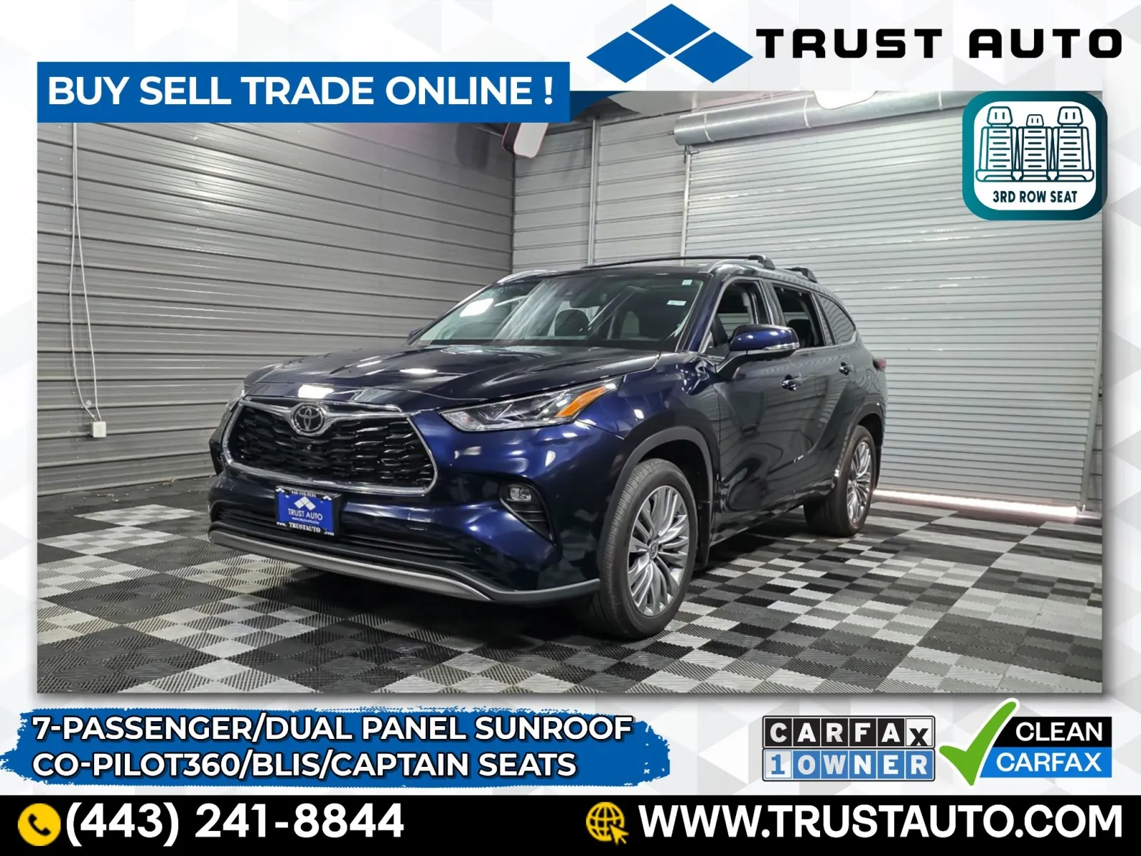 Blue 2024 Toyota Highlander Platinum 7-Passenger Luxury SUV for sale in Sykesville, MD