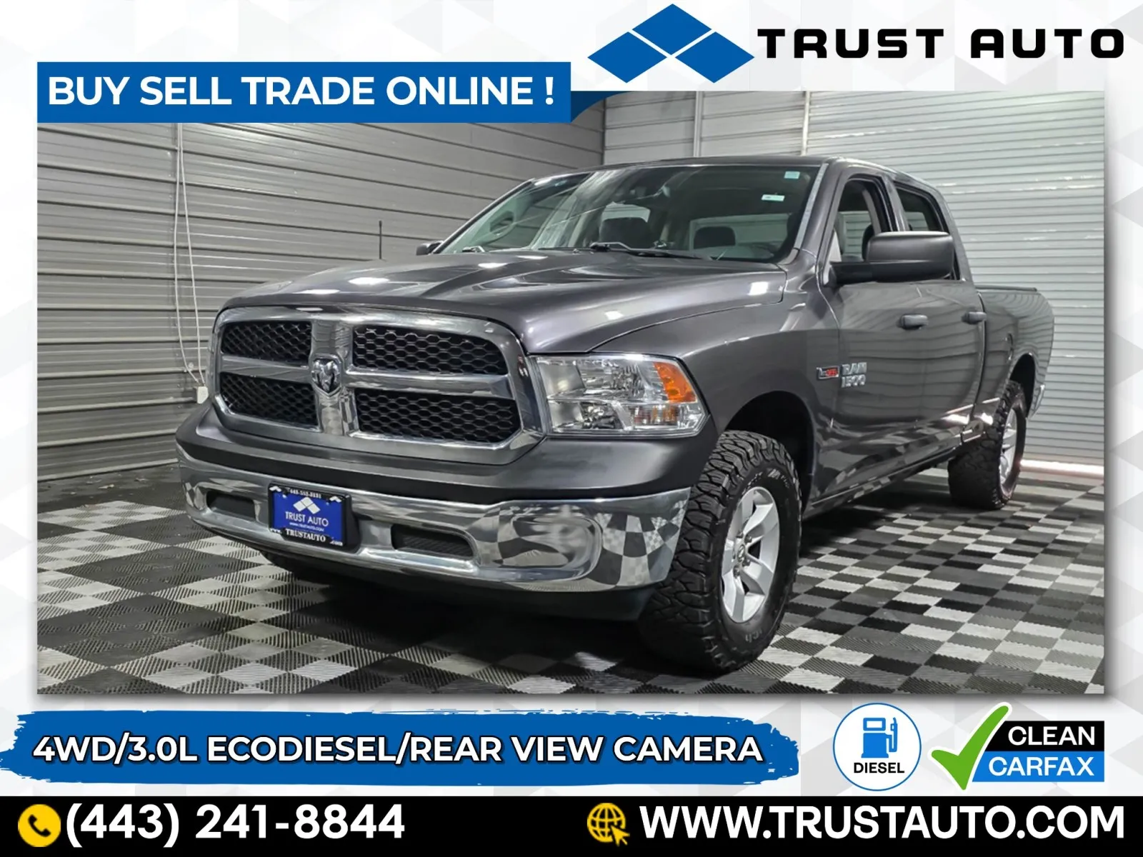 Gray 2017 Ram 1500 Tradesman 4WD Crew Cab 3.0L EcoDiesel Pickup Truck for sale in Sykesville, MD