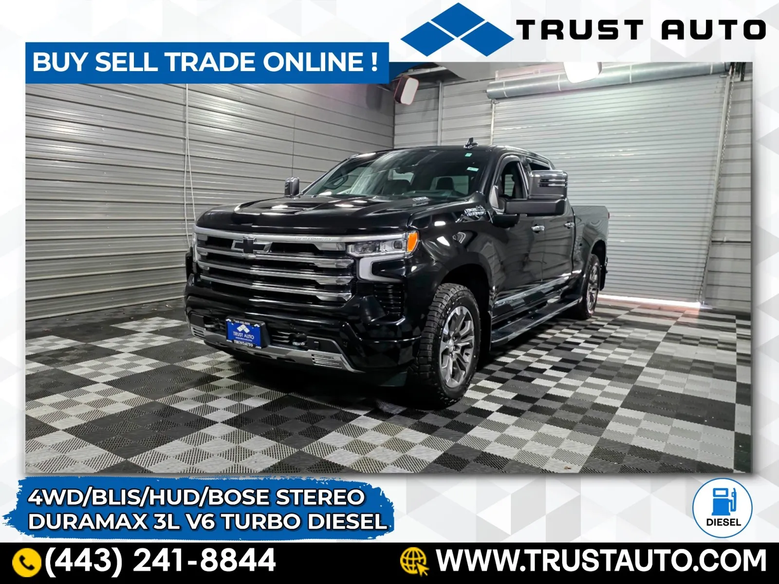 Black 2023 Chevrolet Silverado 1500 High Country 4WD Crew Cab Long Bed Pickup Truck for sale in Sykesville, MD