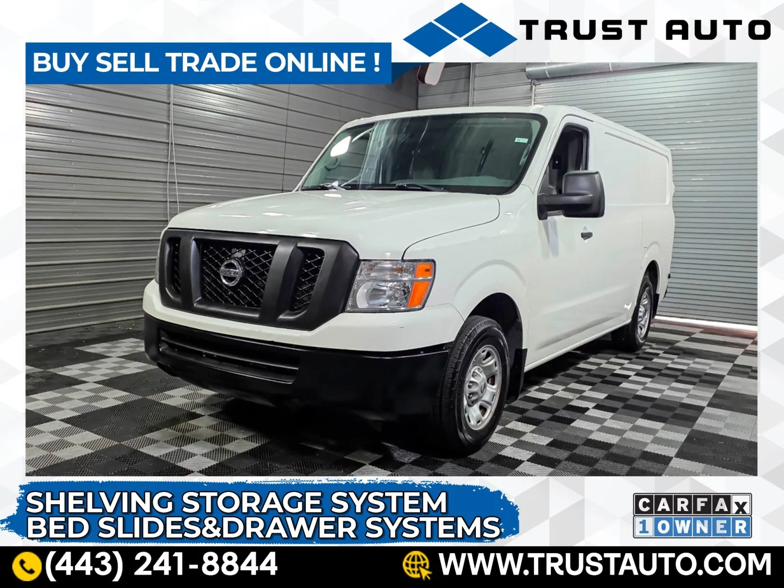 White 2018 Nissan NV1500 Cargo SV Standard Roof Minivan/Van w/Shelving Storage System for sale in Sykesville, MD