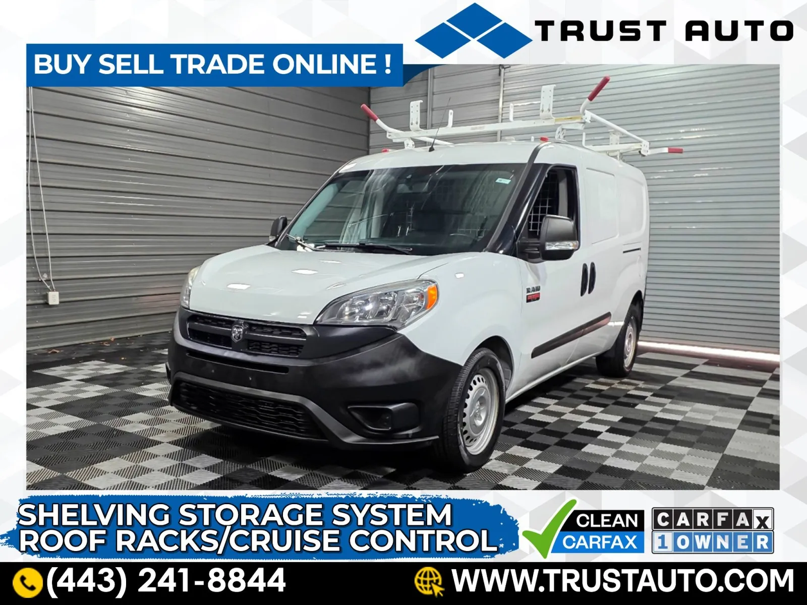 White 2018 Ram ProMaster City Cargo Tradesman Minivan/Van w/Shelving Storage System/Roof Racks for sale in Sykesville, MD