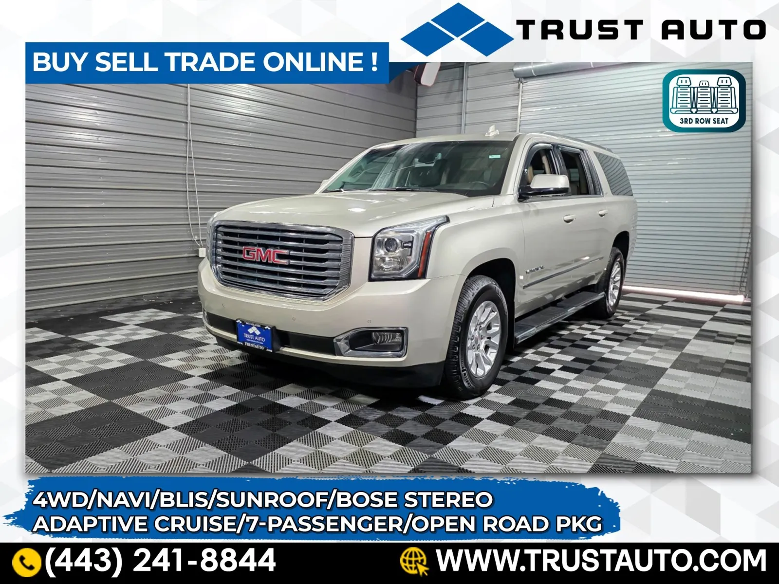 Silver 2017 GMC Yukon XL SLT 4WD 7-Passenger SUV w/Open Road Pkg for sale in Sykesville, MD