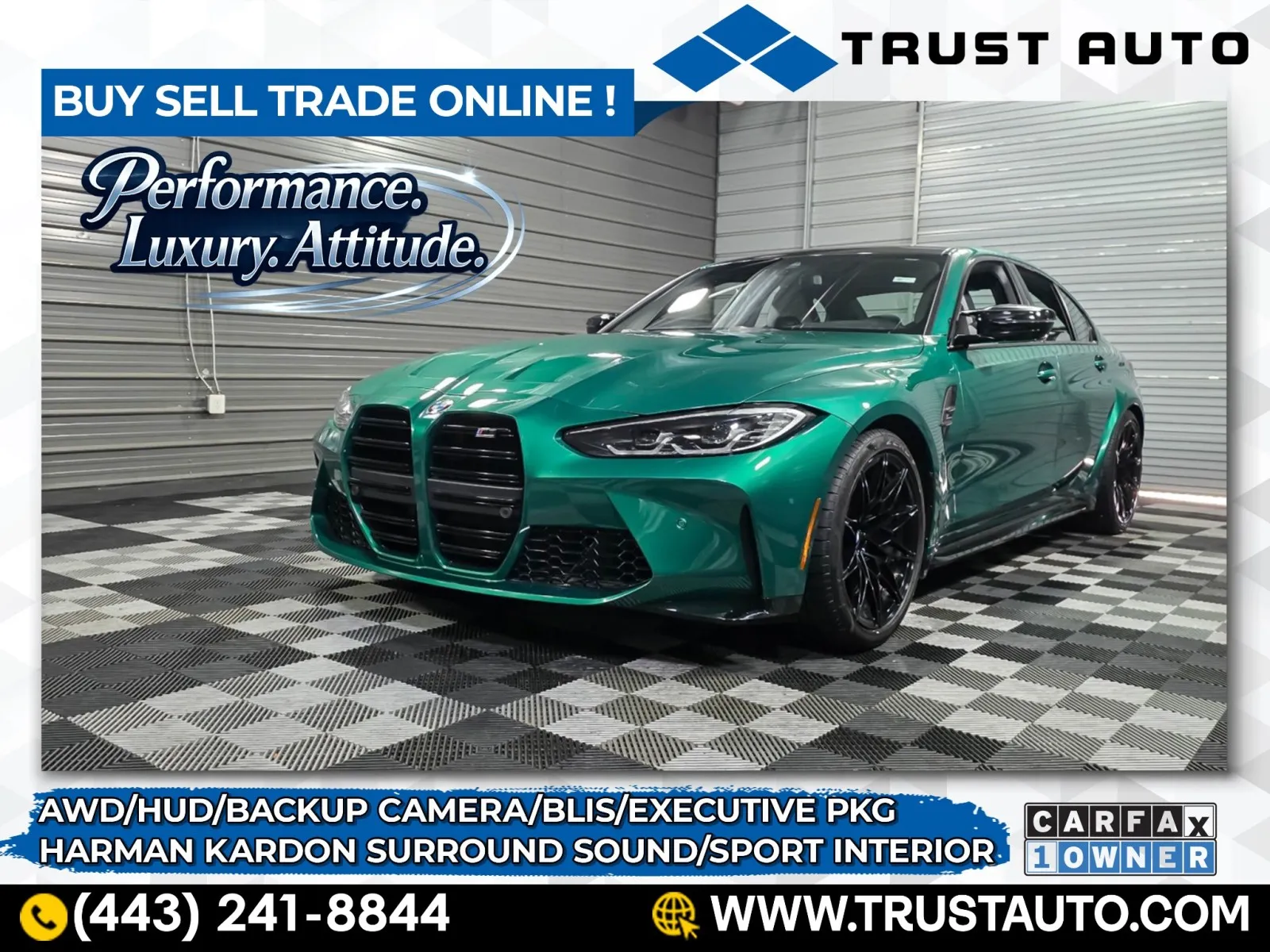 Green 2022 BMW M3 Competition xDrive AWD Luxury Sedan w/Executive Pkg for sale in Sykesville, MD