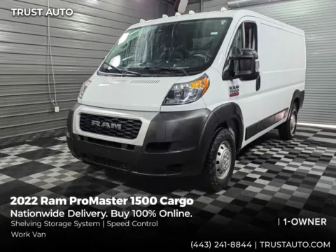White 2022 Ram ProMaster 1500 Cargo 136'' WB Low Roof Minivan/Van w/Shelving Storage System for sale in Sykesville, MD