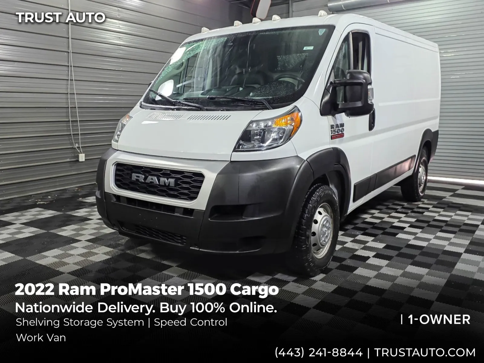White 2022 Ram ProMaster 1500 Cargo 136'' WB Low Roof Minivan/Van w/Shelving Storage System for sale in Sykesville, MD