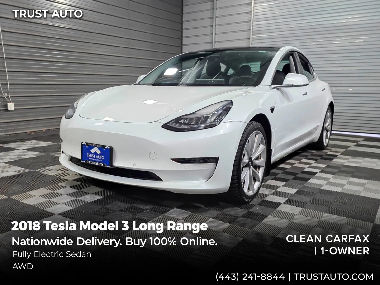 White 2018 Tesla Model 3 Long Range Battery AWD Electric Sedan for sale in Sykesville, MD