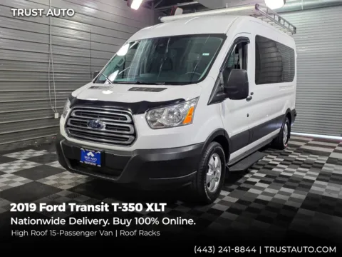 White 2019 Ford Transit T-350 15-Passenger XLT 148''WB High Roof Minivan/Van for sale in Sykesville, MD