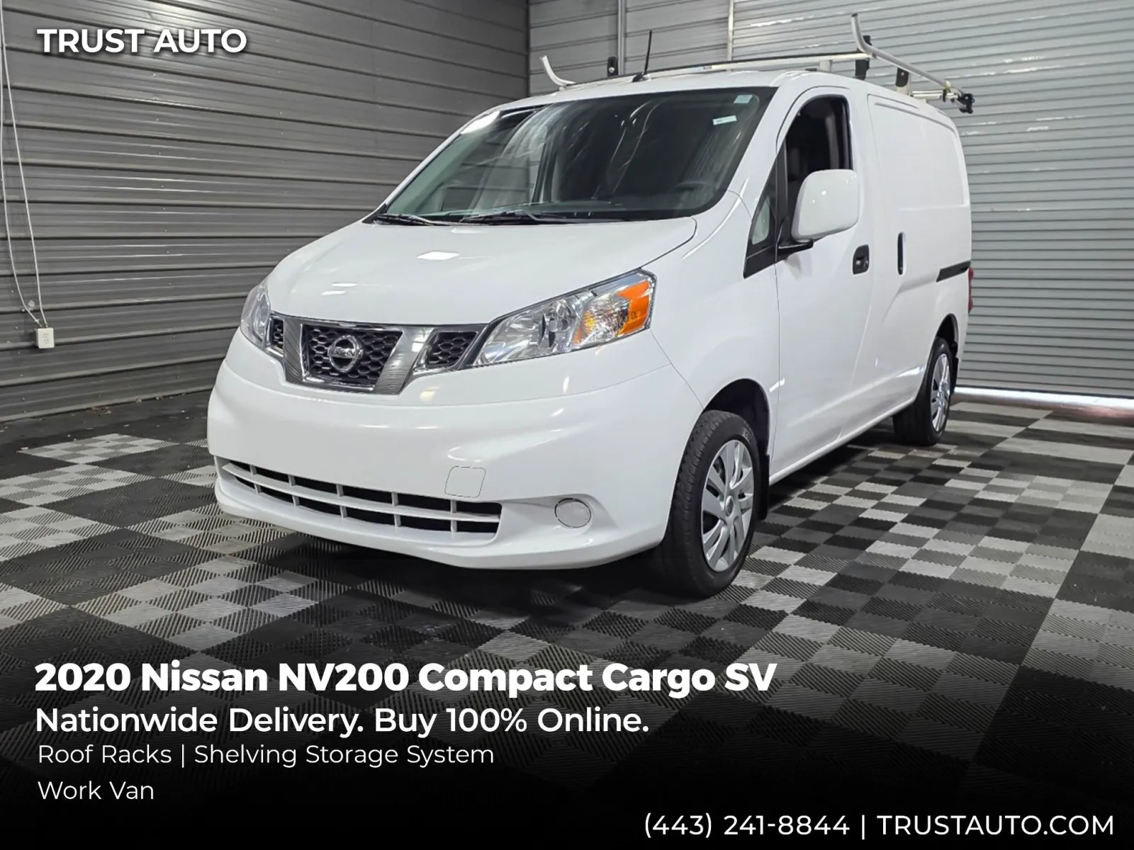 White 2020 Nissan NV200 Compact Cargo SV Minivan/Van w/Shelving Storage System/Roof Racks for sale in Sykesville, MD