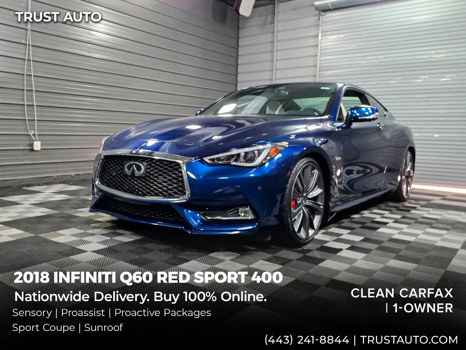 Blue 2018 INFINITI Q60 RED SPORT 400 Coupe w/Sensory/Proassist/Proactive Pkgs for sale in Sykesville, MD
