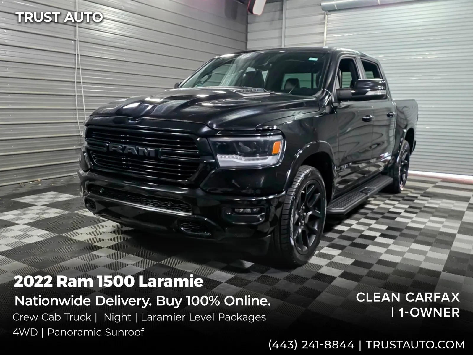 Black 2022 Ram 1500 Laramie 4WD Crew Cab 5.7L V8 HEMI Pickup Truck w/Night/Laramie Level Pkgs for sale in Sykesville, MD