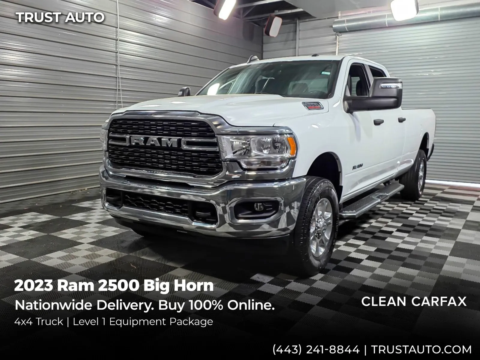 White 2023 Ram 2500 Big Horn 4WD Crew Cab 6-Pass 6.4L V8 Hemi Pickup Truck w/Level 1 Equipment Pkg for sale in Sykesville, MD