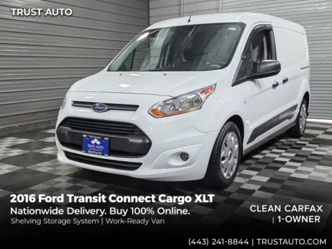 White 2016 Ford Transit Connect Cargo XLT 121''LWB Minivan/Van w/Shelving Storage System for sale in Sykesville, MD