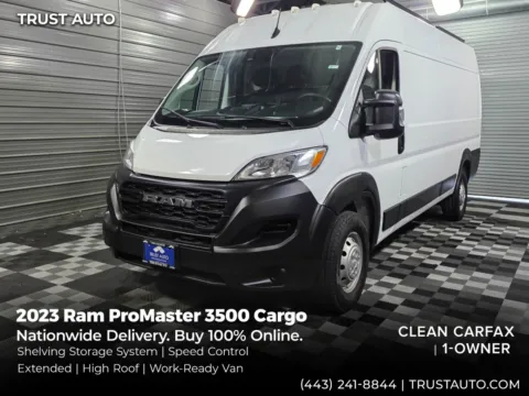 White 2023 Ram ProMaster 3500 Cargo 159'' Extended High Roof Minivan/Van w/Shelving Storage System for sale in Sykesville, MD