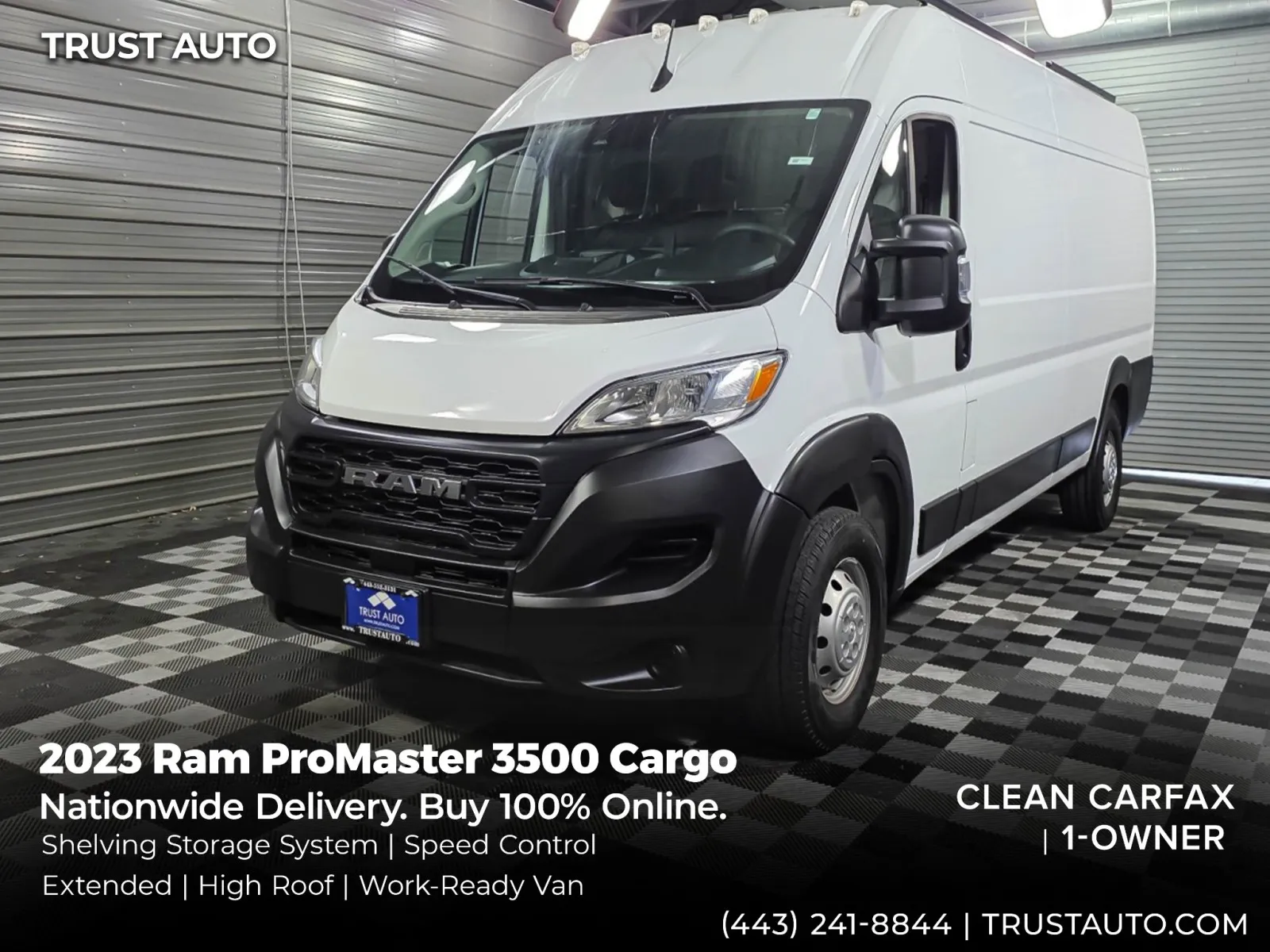 White 2023 Ram ProMaster 3500 Cargo 159'' Extended High Roof Minivan/Van w/Shelving Storage System for sale in Sykesville, MD