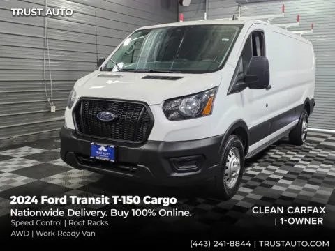 White 2024 Ford Transit T-150 Cargo 148''WB Low Roof AWD Minivan/Van w/Roof Racks for sale in Sykesville, MD