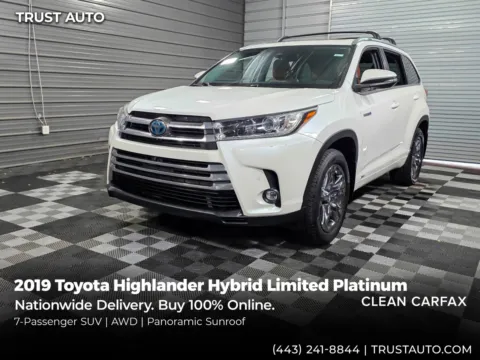 White 2019 Toyota Highlander Hybrid Limited Platinum AWD 7-Passenger SUV for sale in Sykesville, MD