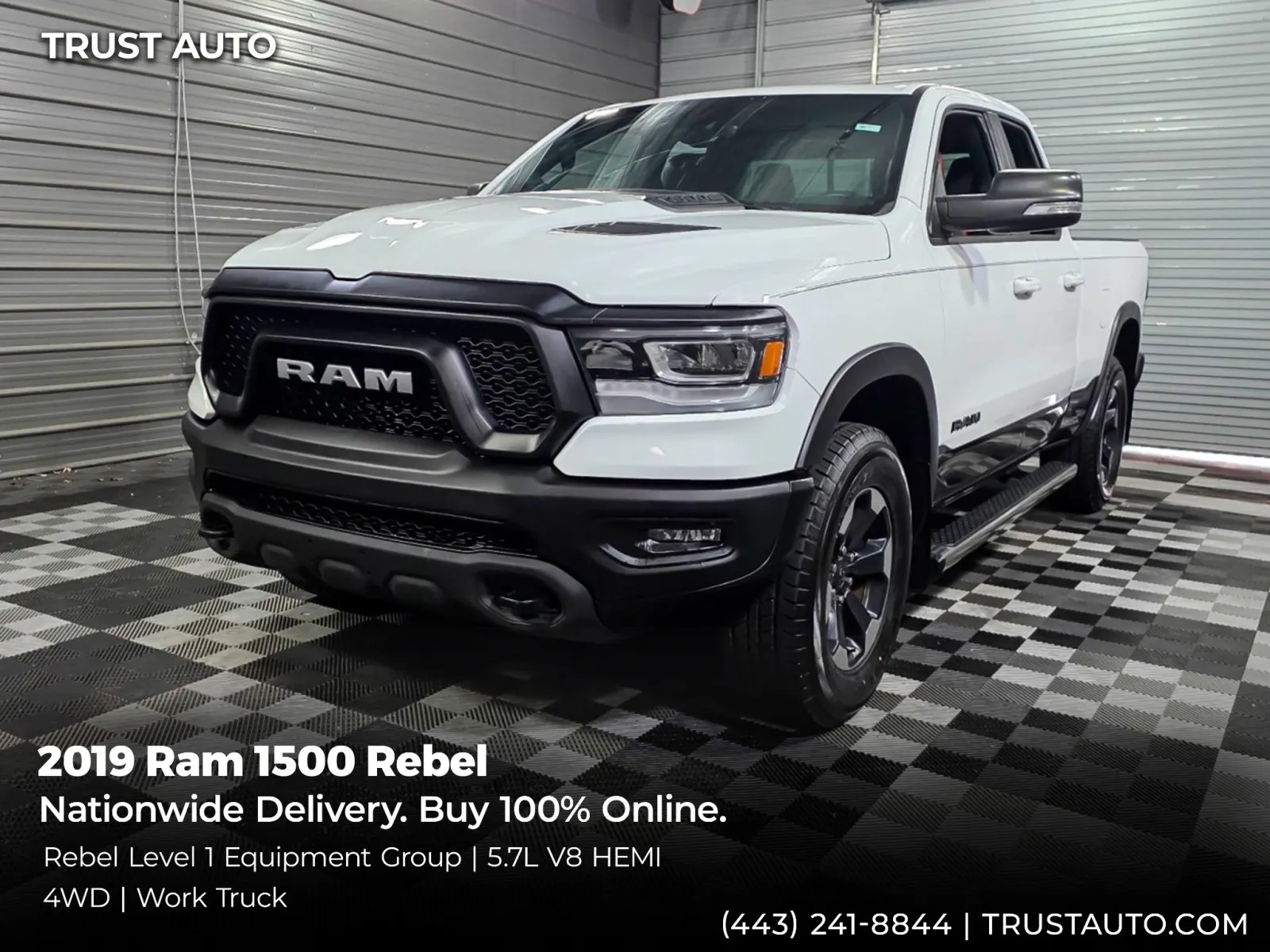 White 2019 Ram 1500 Rebel 4WD Quad Cab 5.7L V8 HEMI Pickup Truck for sale in Sykesville, MD