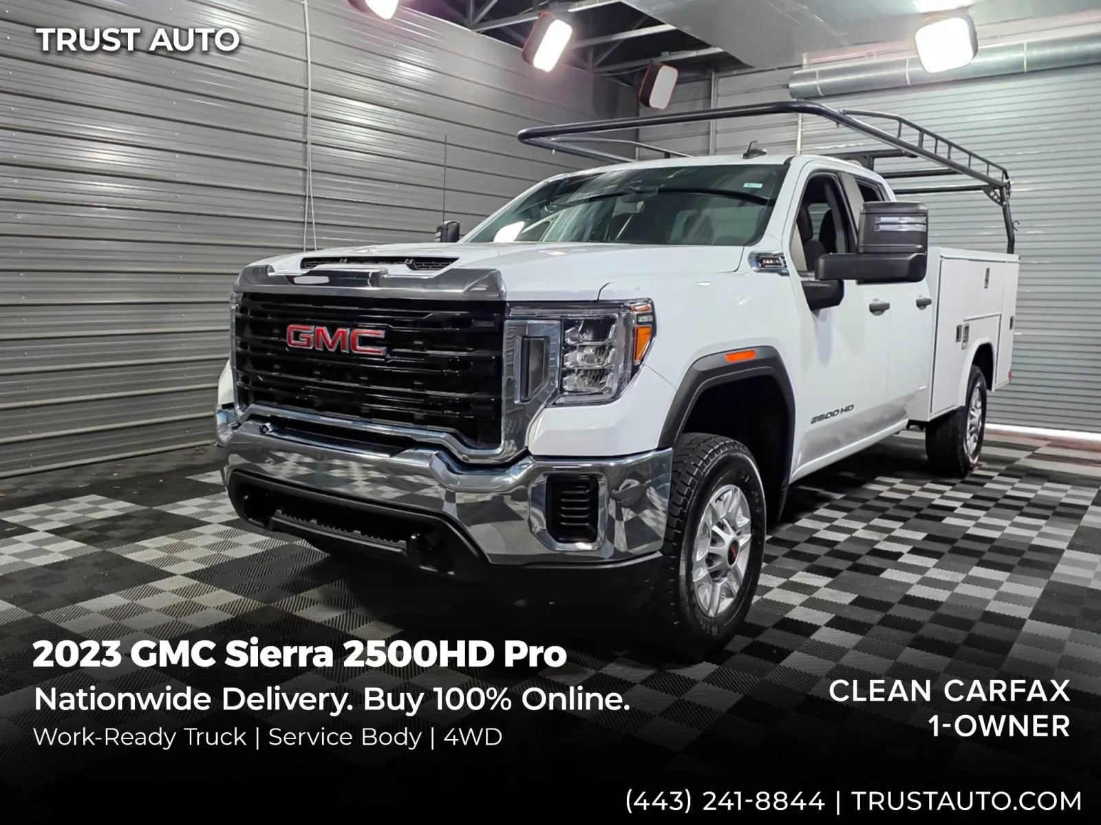 White 2023 GMC Sierra 2500HD Pro 4WD Double Cab 8FT Long Bed 6.6L V8 Commercial/Service/Utility/Work Truck for sale in Sykesville, MD