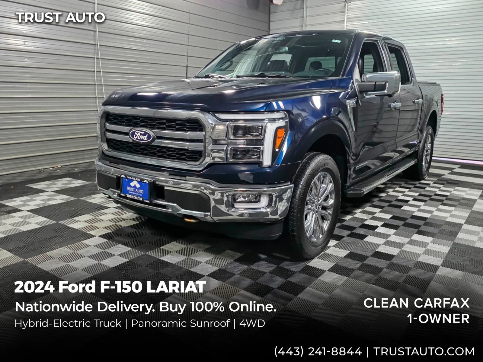 Blue 2024 Ford F-150 LARIAT 4WD SuperCrew 3.5L Powerboost Hybrid Electric Pickup Truck for sale in Sykesville, MD