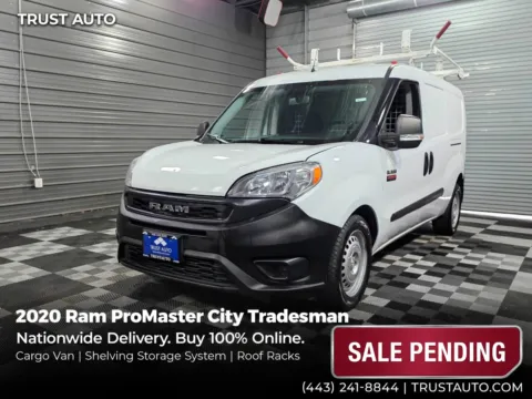White 2020 Ram ProMaster City Tradesman Cargo Minivan/Van w/Shelving Storage System/Roof Racks for sale in Sykesville, MD