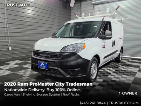 White 2020 Ram ProMaster City Tradesman Cargo Minivan/Van w/Shelving Storage System/Roof Racks for sale in Sykesville, MD