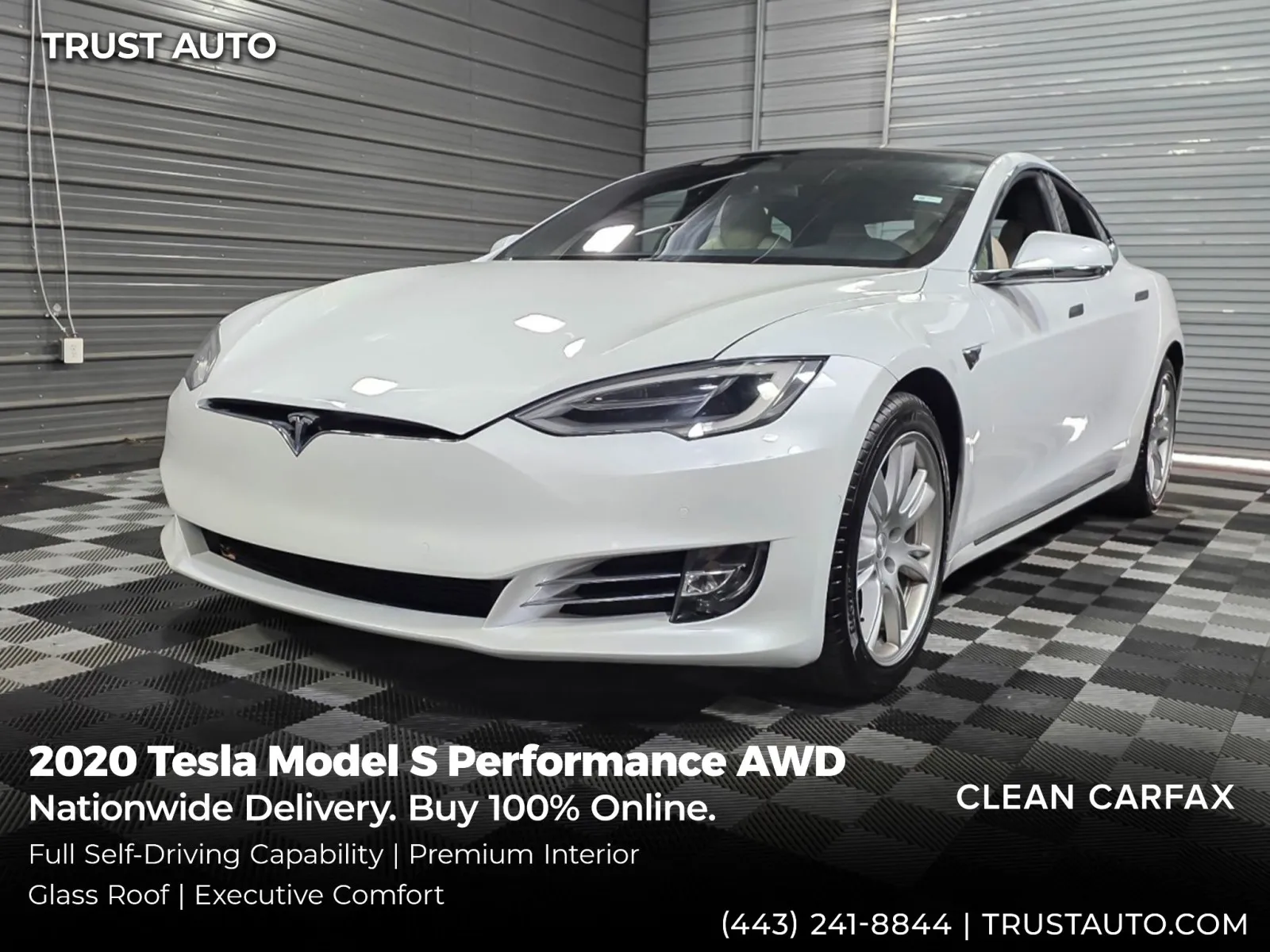 White 2020 Tesla Model S Performance AWD Electric Hatchback for sale in Sykesville, MD