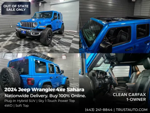 Blue 2024 Jeep Wrangler 4xe Sahara 4WD Sky One-Touch Power Top Plug-in Hybrid SUV for sale in Sykesville, MD