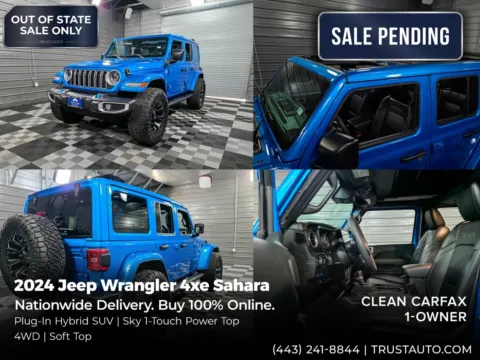 Blue 2024 Jeep Wrangler 4xe Sahara 4WD Sky One-Touch Power Top Plug-in Hybrid SUV for sale in Sykesville, MD