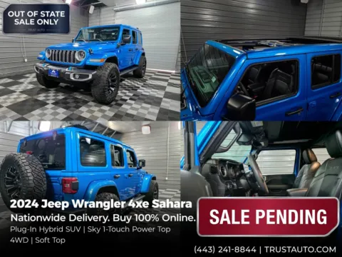 Blue 2024 Jeep Wrangler 4xe Sahara 4WD Sky One-Touch Power Top Plug-in Hybrid SUV for sale in Sykesville, MD