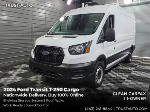 White 2024 Ford Transit T-250 Cargo 148''WB Medium Roof Minivan/Van w/Shelving Storage System for sale in Sykesville, MD