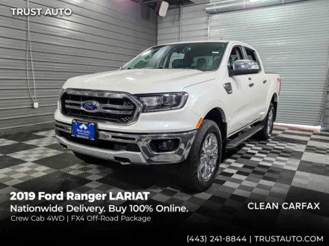 White 2019 Ford Ranger LARIAT 4WD SuperCrew Ecoboost Pickup Truck for sale in Sykesville, MD
