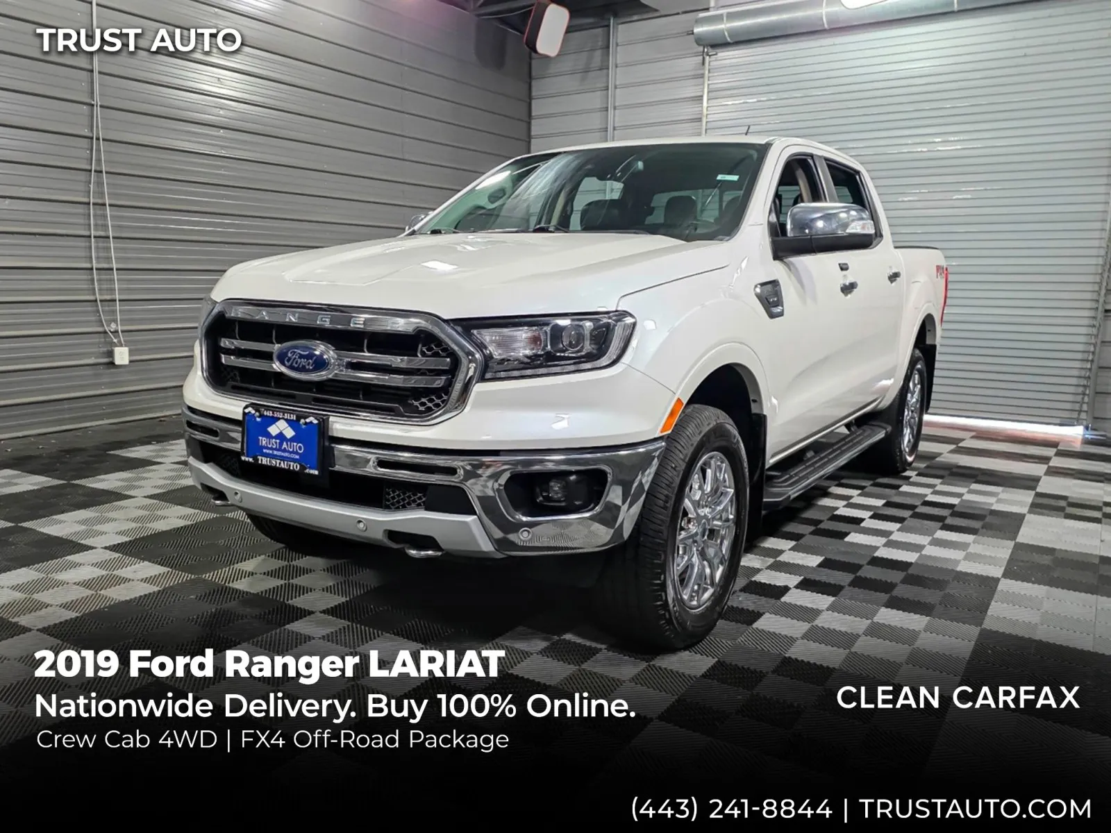 White 2019 Ford Ranger LARIAT 4WD SuperCrew Ecoboost Pickup Truck for sale in Sykesville, MD