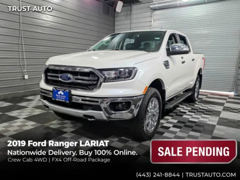 White 2019 Ford Ranger LARIAT 4WD SuperCrew Ecoboost Pickup Truck for sale in Sykesville, MD
