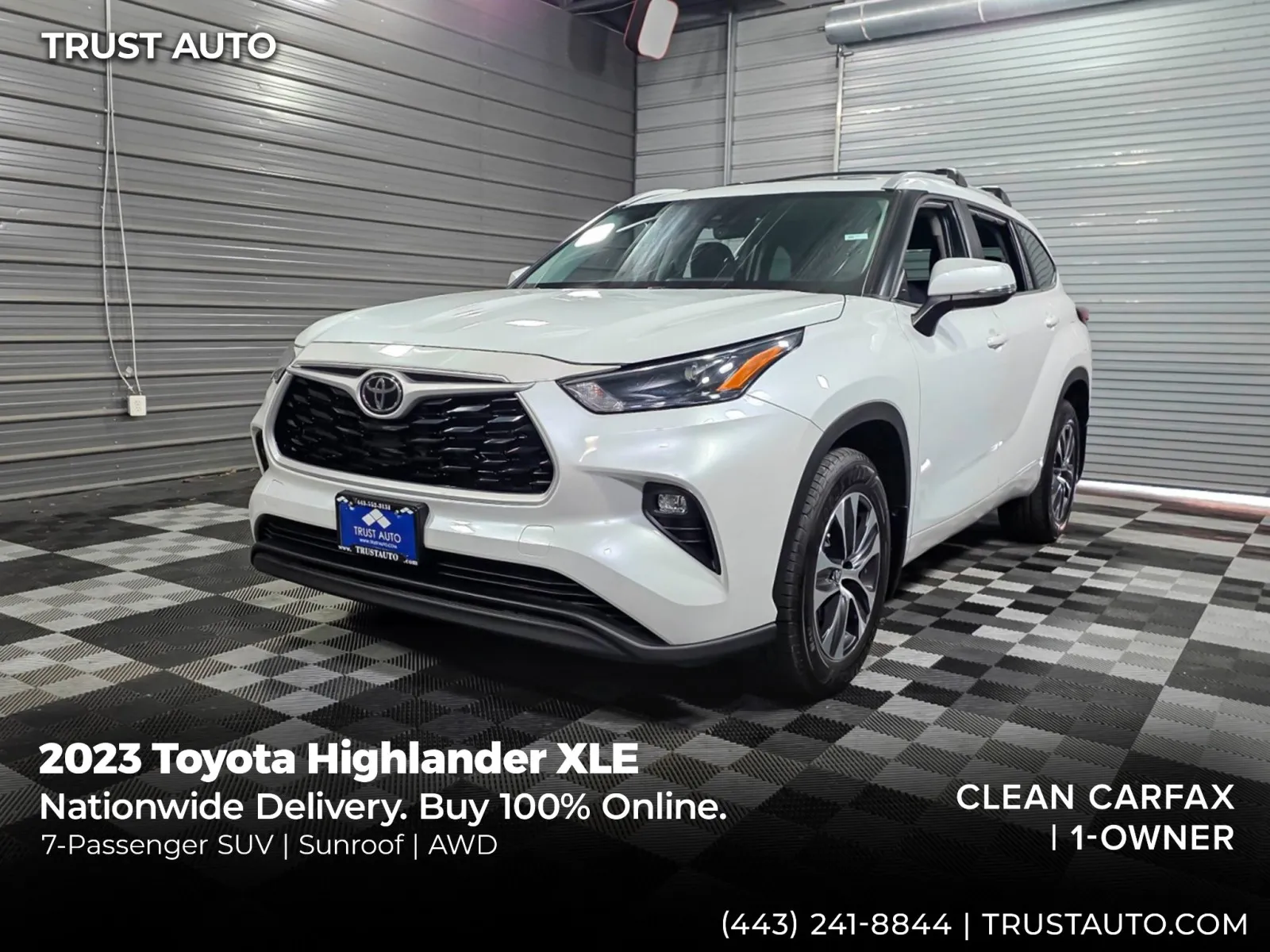 White 2023 Toyota Highlander XLE AWD 7-Passenger SUV for sale in Sykesville, MD