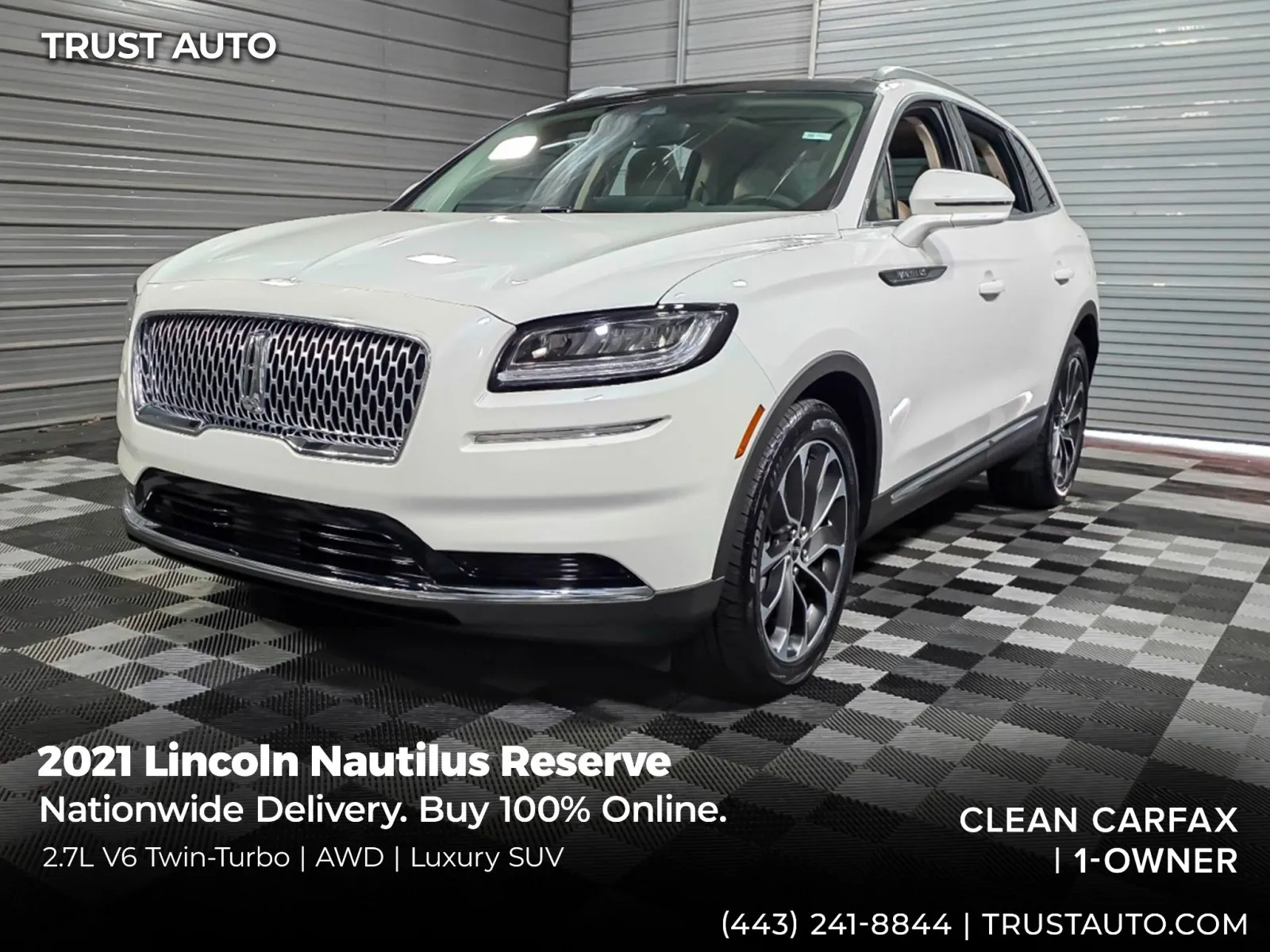 White 2021 Lincoln Nautilus Reserve AWD 2.7L V6 Twin-Turbo SUV for sale in Sykesville, MD