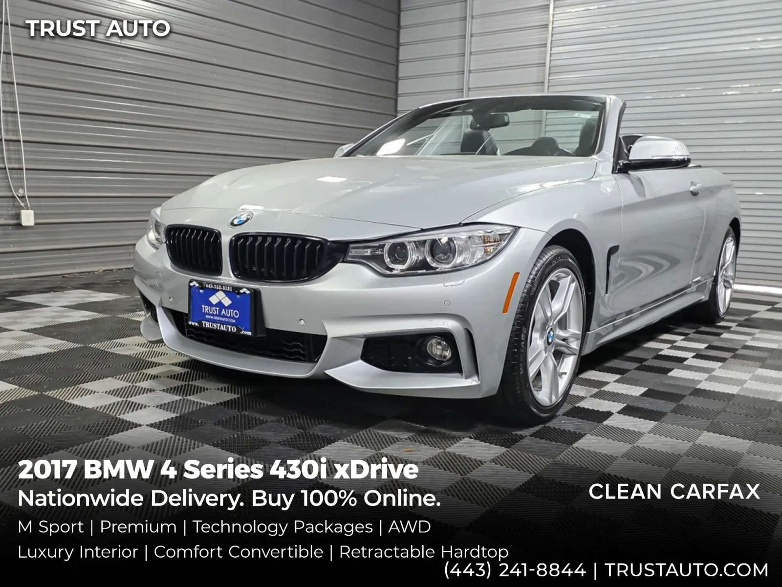 Silver 2017 BMW 4 Series 430i xDrive AWD Soft-Top Convertible Cabriolet w/M Sport/Premium/Technology Pkgs for sale in Sykesville, MD