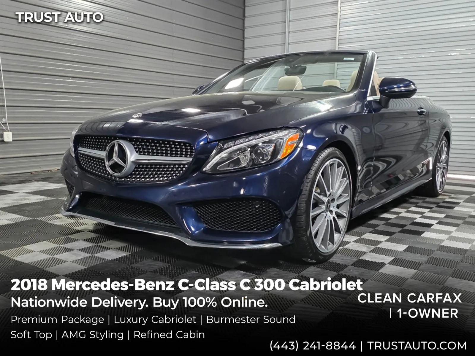 2018 Mercedes-Benz C-Class C 300 Cabriolet Soft-Top Convertible w/Premium Pkg for sale in Sykesville, MD