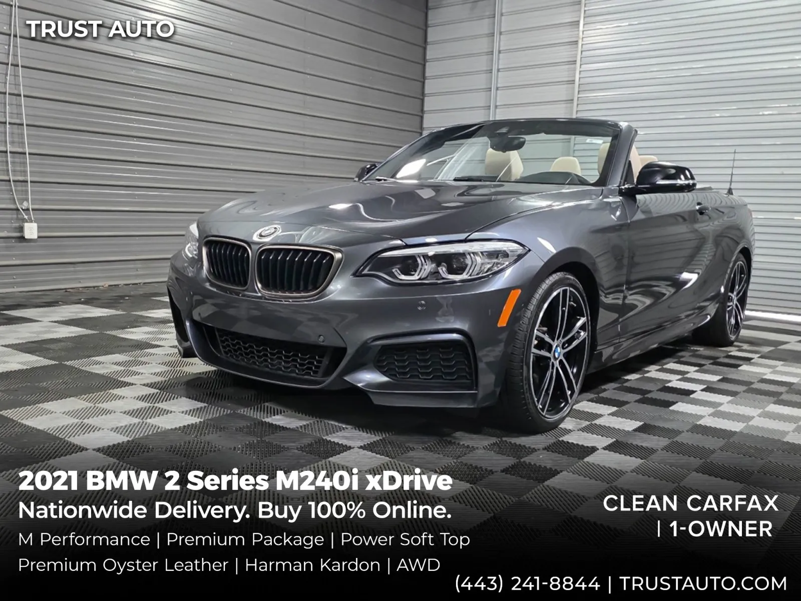 Gray 2021 BMW 2 Series M240i xDrive AWD Soft-Top Luxury Convertible w/Premium Pkg for sale in Sykesville, MD