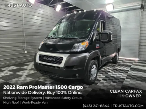 Black 2022 Ram ProMaster 1500 Cargo 136'' WB High Roof Minivan/Van w/Shelving Storage System for sale in Sykesville, MD
