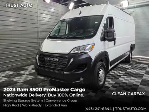 White 2023 Ram 3500 ProMaster Cargo 159''WB High Roof Extended Minivan/Van w/Shelving Storage System for sale in Sykesville, MD