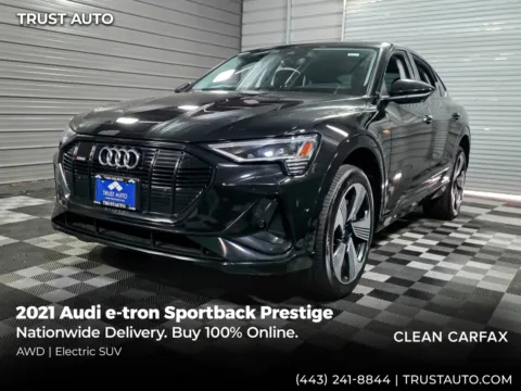 Black 2021 Audi e-tron Sportback Prestige Quattro AWD Electric Luxury SUV for sale in Sykesville, MD