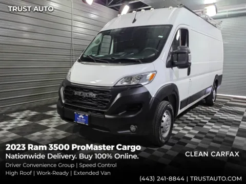 White 2023 Ram 3500 ProMaster Cargo 159''WB High Roof Extended Minivan/Van w/Roof Racks for sale in Sykesville, MD