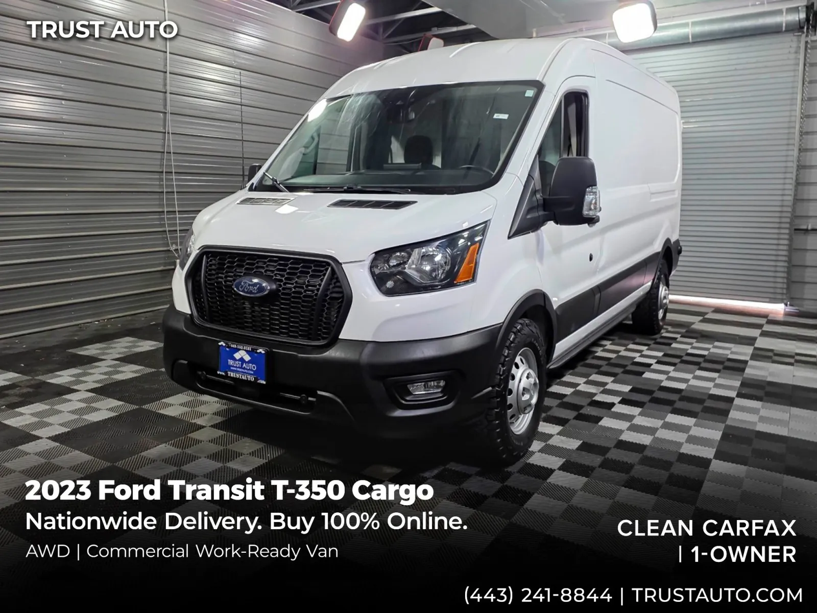 White 2023 Ford Transit T-350 Cargo 148''WB AWD Medium Roof Minivan/Van for sale in Sykesville, MD