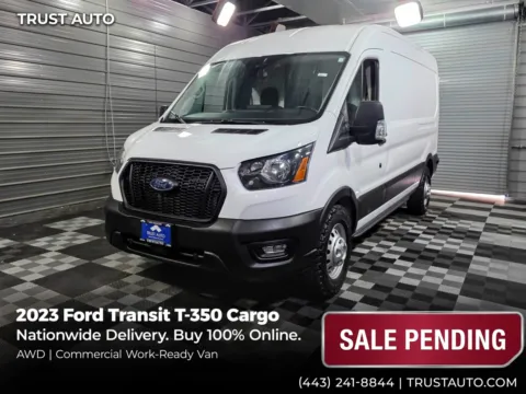 White 2023 Ford Transit T-350 Cargo 148''WB AWD Medium Roof Minivan/Van for sale in Sykesville, MD
