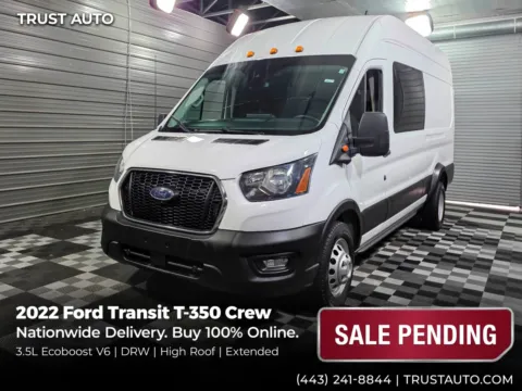 White 2022 Ford Transit T-350 Crew 148''WB DRW High Roof Extended Ecoboost Minivan/Van for sale in Sykesville, MD