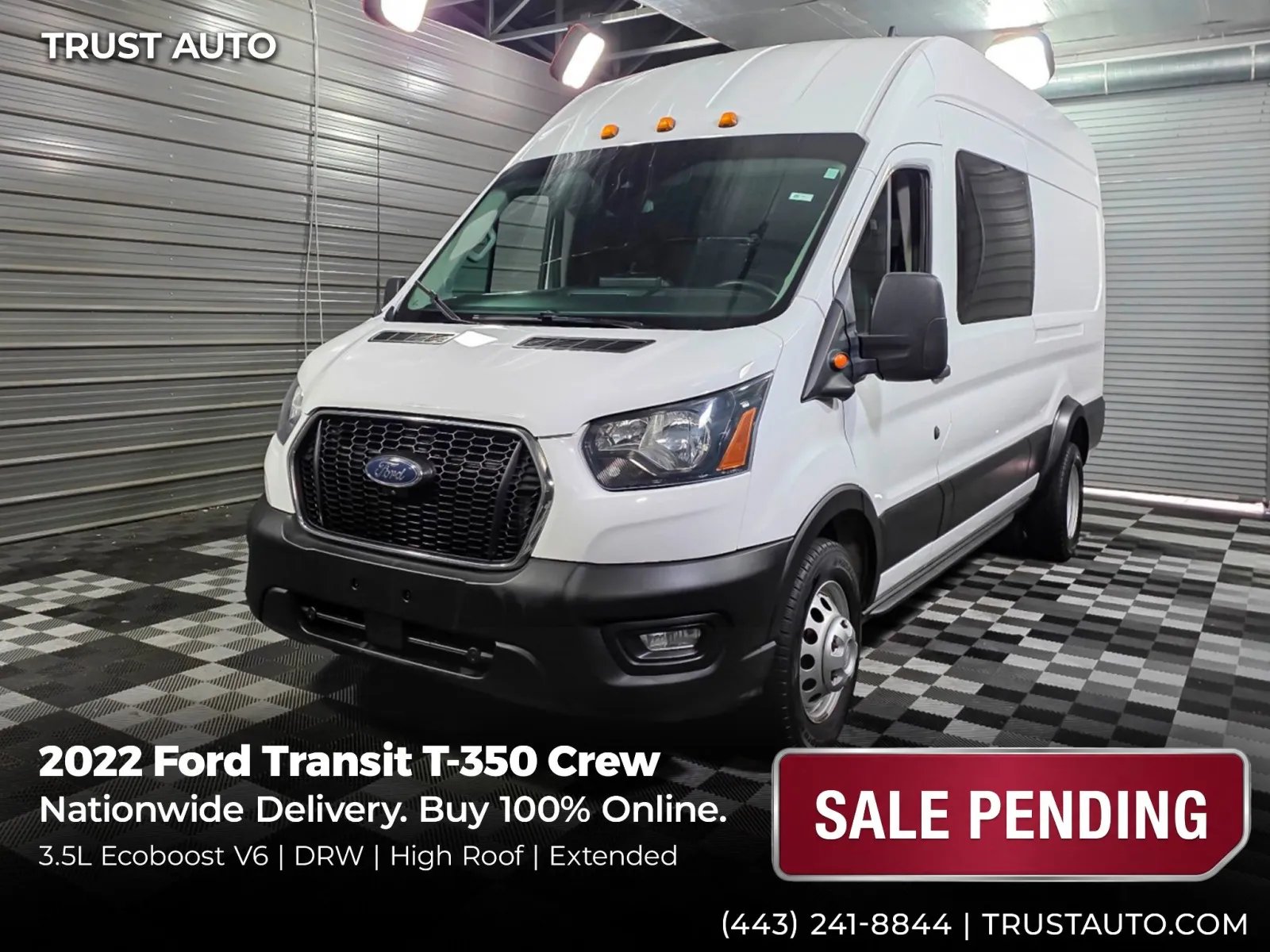 White 2022 Ford Transit T-350 Crew 148''WB DRW High Roof Extended Ecoboost Minivan/Van for sale in Sykesville, MD