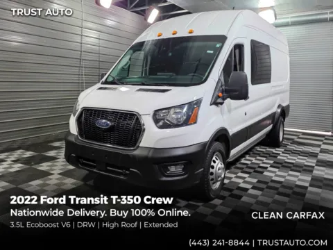 White 2022 Ford Transit T-350 Crew 148''WB DRW High Roof Extended Ecoboost Minivan/Van for sale in Sykesville, MD