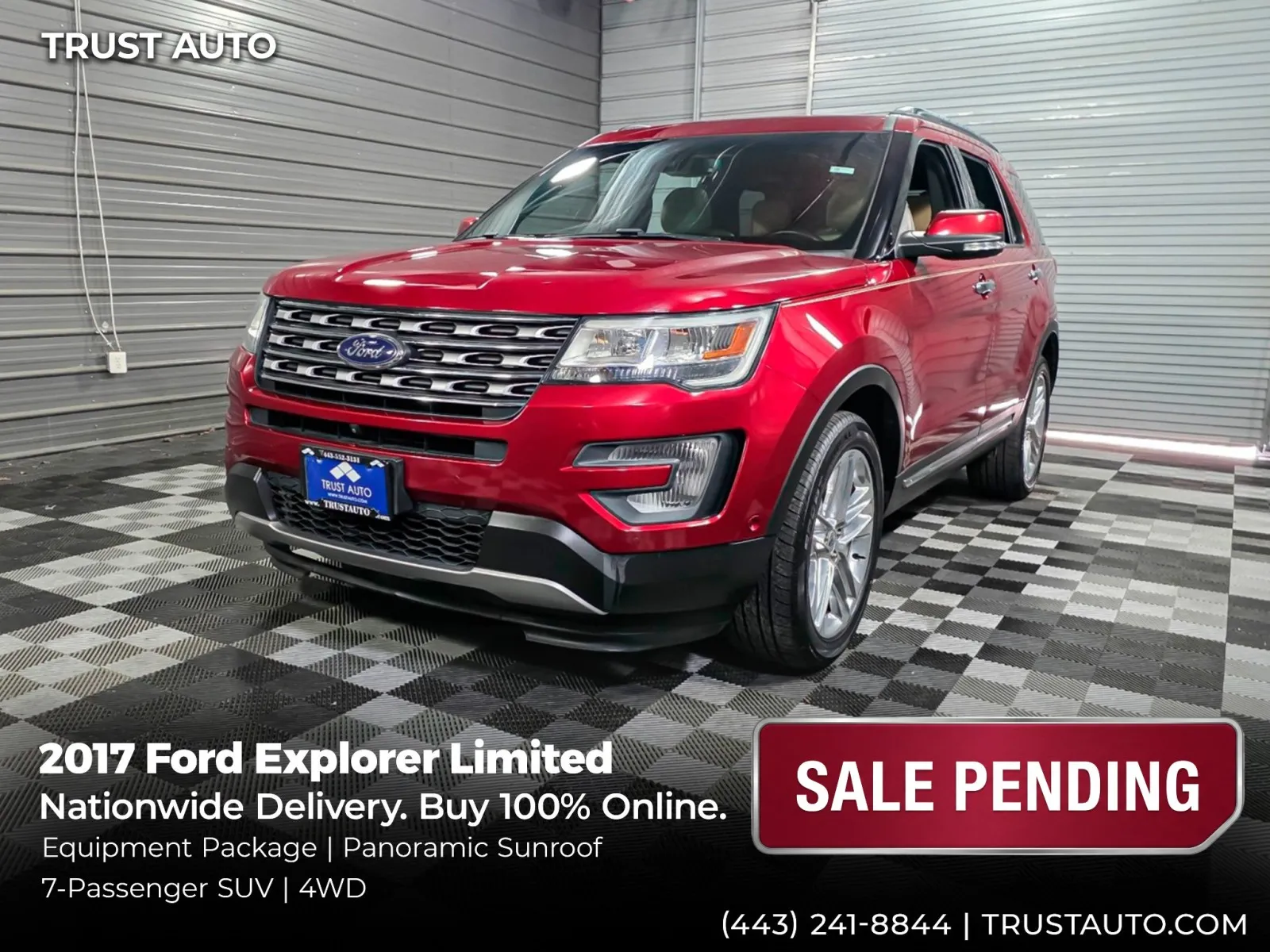 Red 2017 Ford Explorer Limited 4WD 7-Passenger SUV w/Equipment Pkg for sale in Sykesville, MD
